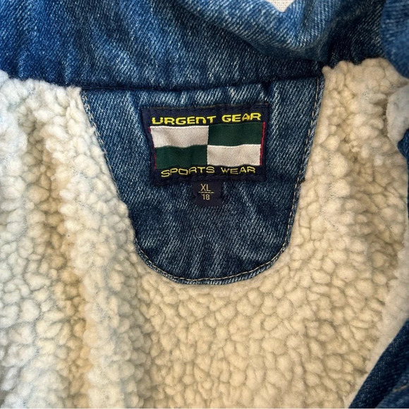 VTG Urgent Gear Sports Wear Dark Wash Cropped Denim Jean Jacket Size XL/18 - Picture 7 of 11